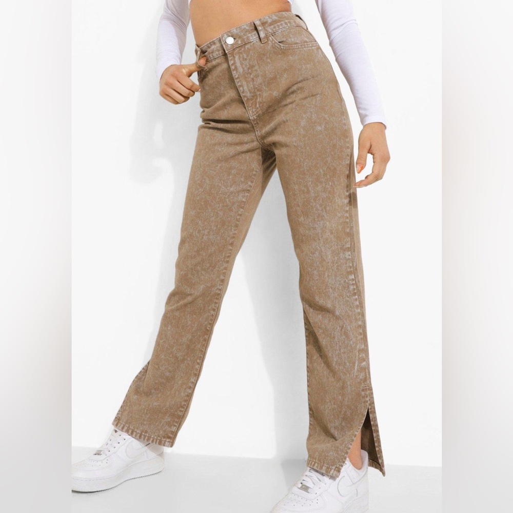 Boohoo Petite Acid Wash Split Hem Jeans - Picture 7 of 7